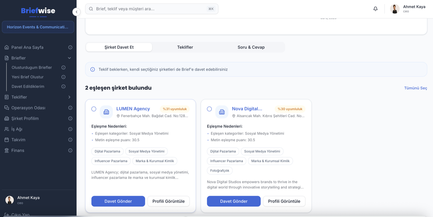 BriefWise — yapay zeka ile tedarikçi eşleştirme